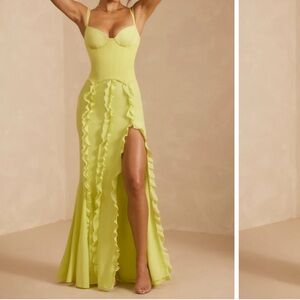 Oh Polly PERRINE Corset Frill Skirt Maxi Dress